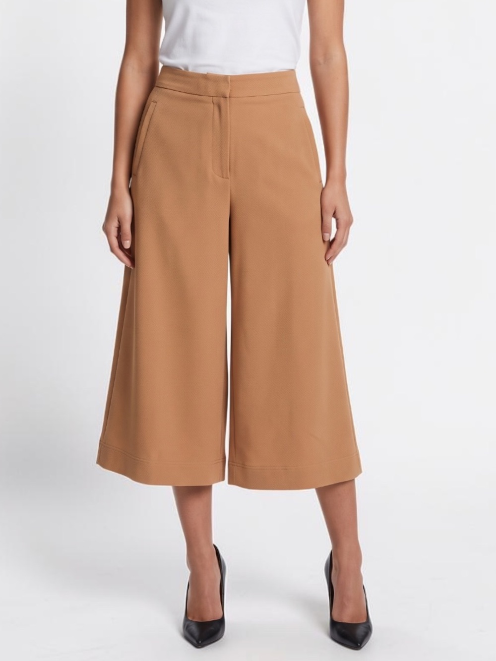 🌻NEW w.tag DKNY Camel Wide Leg Culottes High Rise A Line Cropped Pants Size 6